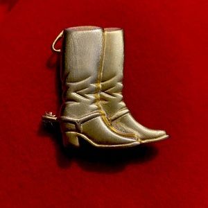 Unisex Brushed Gold Cowboy Cowgirl Boots Brooch